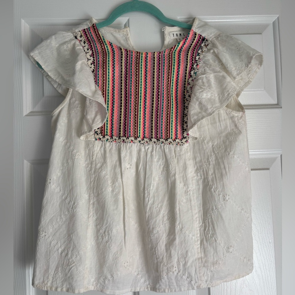 THML White Blouse with Rainbow Embroidery